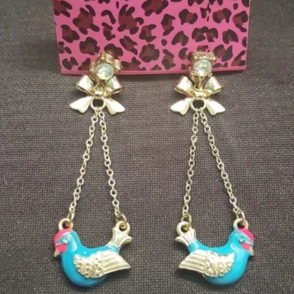Betsey Johnson Blue Bird Dangle Earrings VINTAGE - Picture 2 of 5